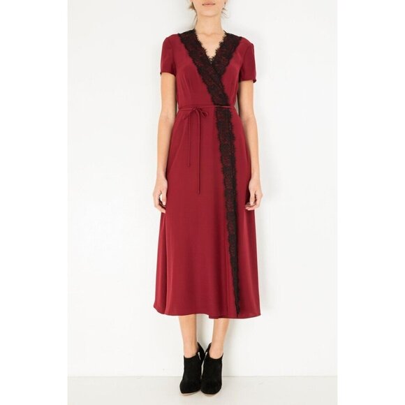 Jenni Kayne Silk Lace Short Sleeve Wrap Dress Red Womens Size M Valentines Day - Picture 1 of 10